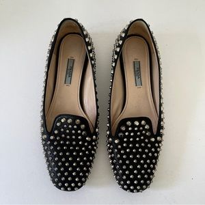 Prada Studded Black Leather Loafers, Womens, IT 39.5 / US 9.5